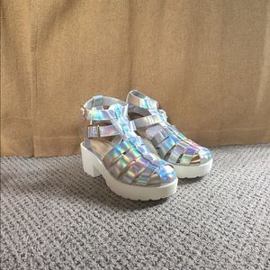 Holographic platform gladiator sandals! 🌈